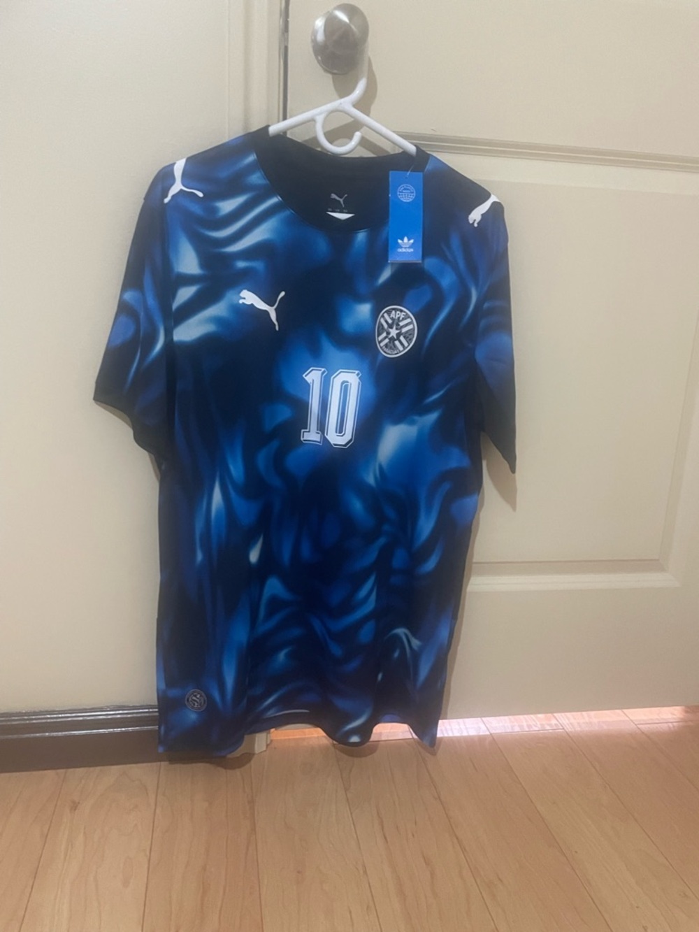 Almirion Paraguay Puma Blue and Black Swirl Soccer Jersey #10